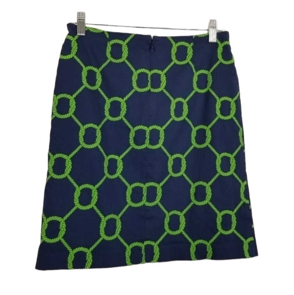 Melly M Mini Skirt Blue Green Rope Print Stretch Cotton Lycra Lined Preppy Sz 2